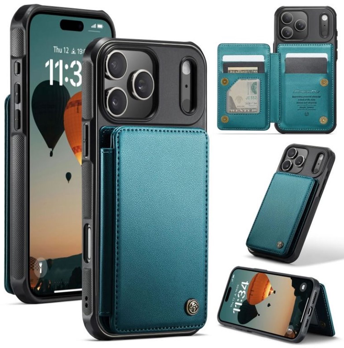 Luxe Portemonnee Backcover met Anti-RFID kaarthouders voor iPhone 17 Pro _ Groen
