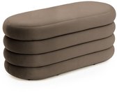Fluwelen Bank met Opbergruimte PUFFO 100 cm / Grote gestoffeerde Poef / Banken voor de Slaapkamer / Halbank / Kaptafelkruk / Bruin