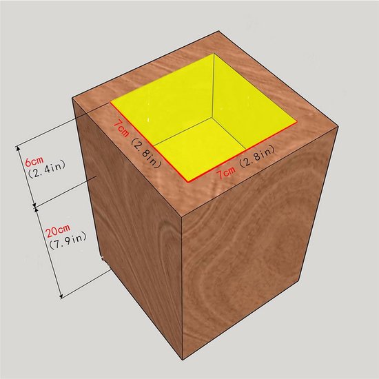 Houten meubelverhoger vierkant - verhoger voor tafel, bed en bank - grenen - 4 stuks - meubelpoten - olifantenpoot - 7 x 7 x 20 cm - houtkleur van Houten — afbeelding 2