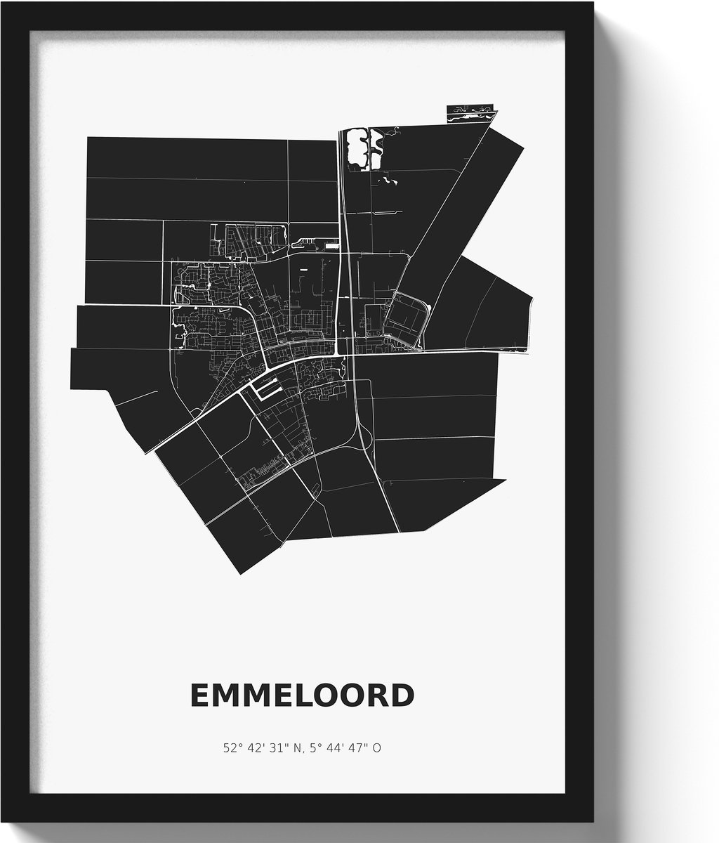 Poster Emmeloord A3 - 30 x 42 cm - Zwart/Wit (Exclusief Lijst)