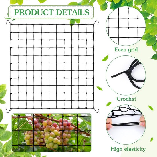 Scrog Filet De Culture 120x120 Cm – Treillis Élastique Nylon – 4 Crochets – Soutien Plantes Grimpantes Légumes Fleurs
