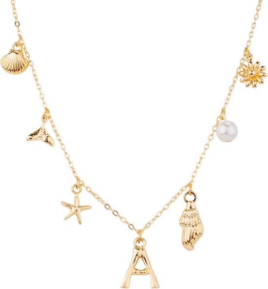Eerste Charme Ketting voor Vrouwen, Goud Schelp Letter Kettingen Schelp Zeester A-Z Alfabet Hanger Ketting Boho Zomer Strand Sieraden Cadeau voor Meisjes Tieners (S