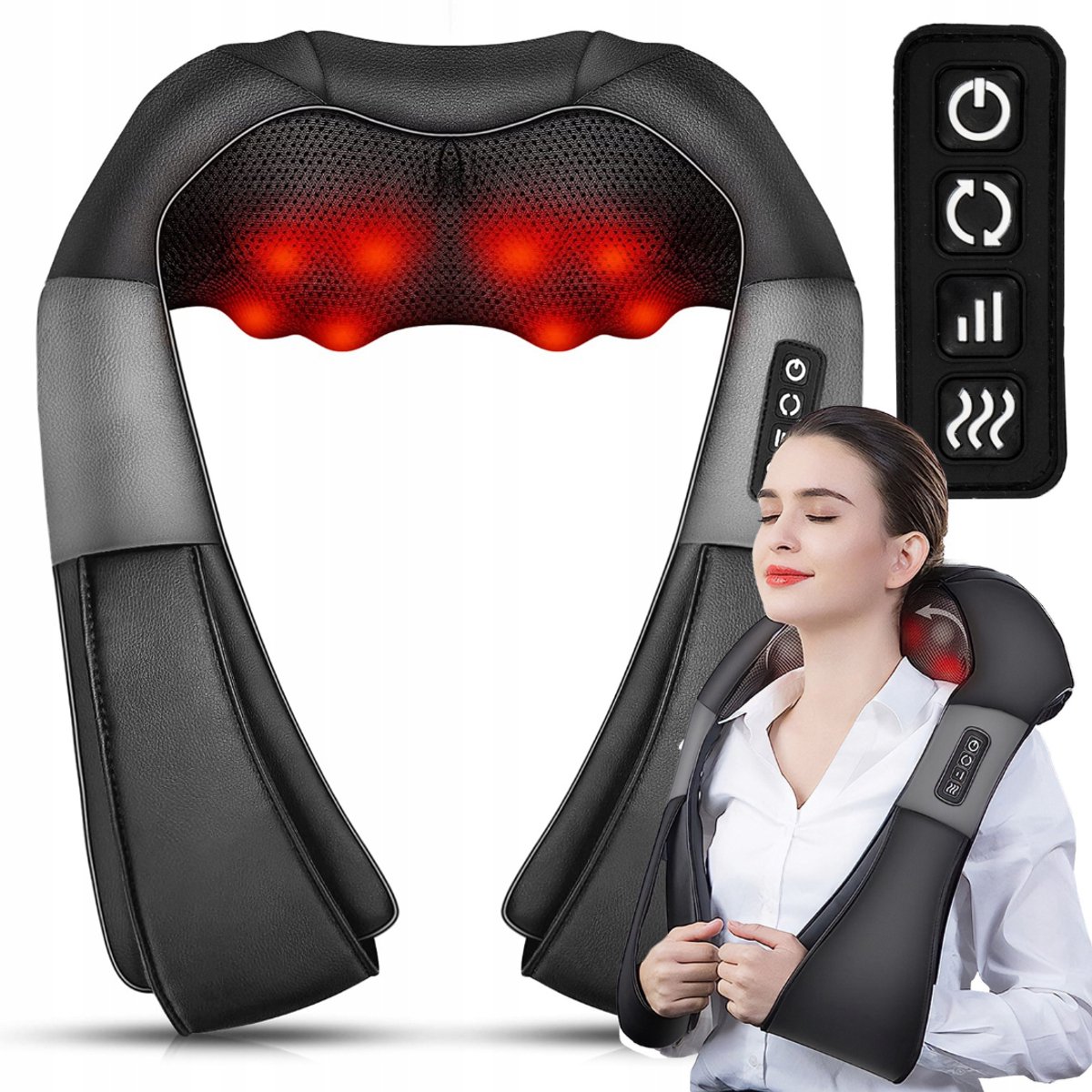 MOZY® - Massageapparaat - Zwart - Nek, Rug en Schouders - met Autoadapter - Massagekussen - Shiatsu - Rug Massage - Nekmassage - Met Warmtefunctie