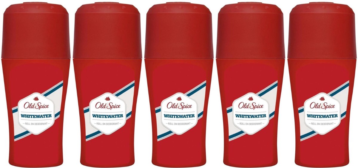 Old Spice Whitewater Deodorant Roller - Heerlijk Ruikende Langhoudende en Handige Deodorant Heren - Deodorant Man Voordeelverpakking - 5 x 50 ml