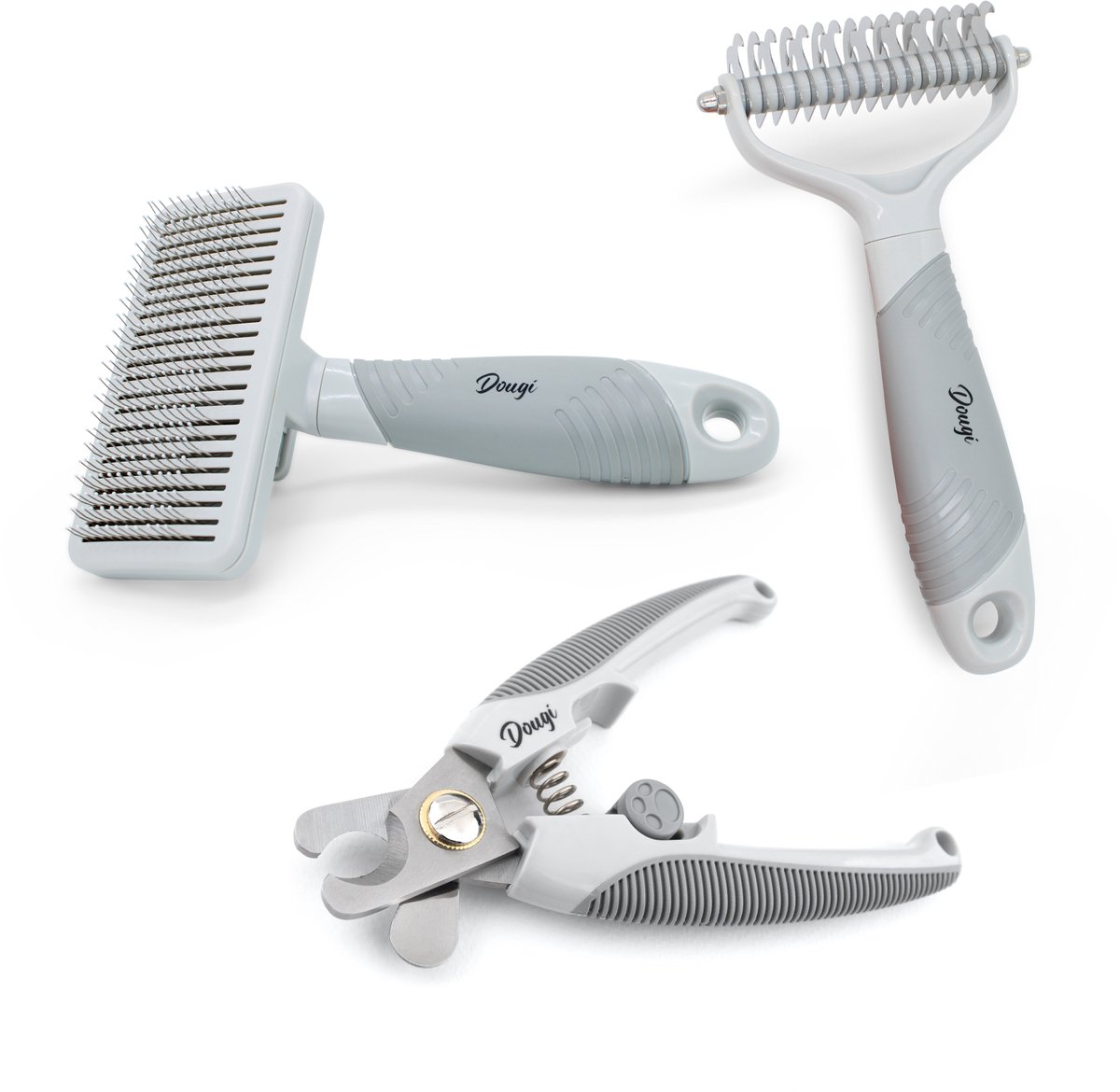 Dougi - Complete Verzorgingsset – Slickerborstel zelfreinigend + Nagelknipper + Ondervachtkam – Hondenborstel & Kattenborstel – Voor Langharig & Kortharig – Inclusief Gratis E-Book