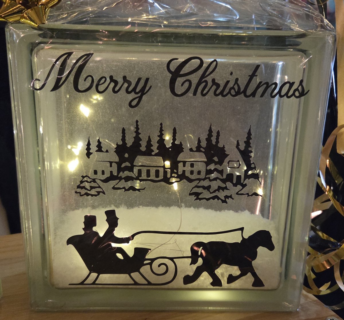 Kerst Glasblok met LED – Merry Christmas – Winterdorp & Slee – Warme Kerstdecoratie
