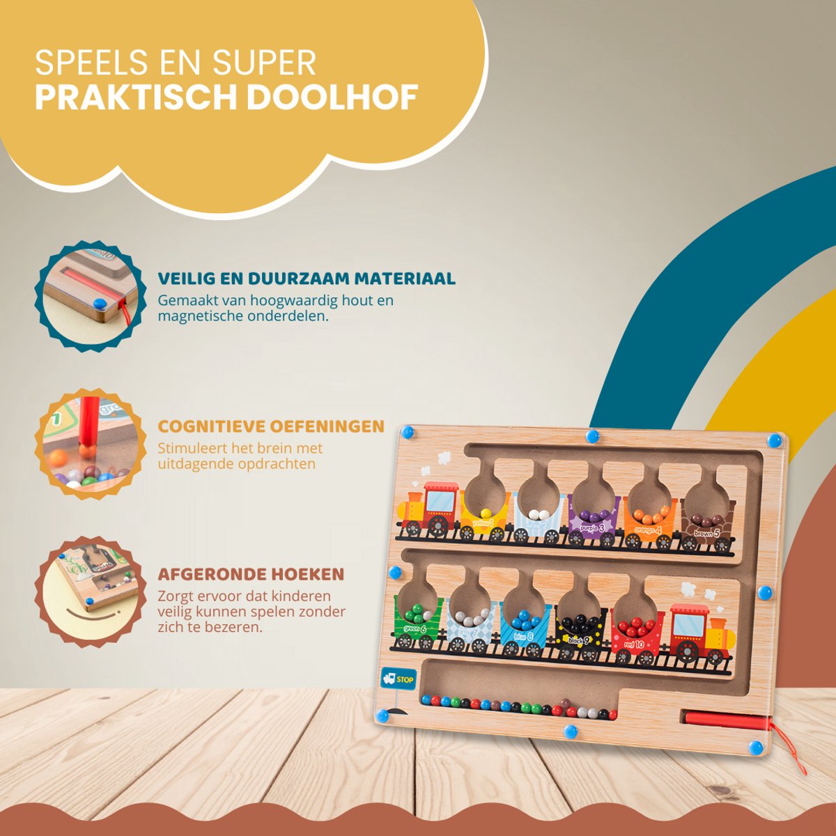 Youly® Magnetisch Doolhof Houten Speelgoed – Educatief Montessori Speelgoed voor Kinderen vanaf 3 jaar - Trein Editie — afbeelding 2