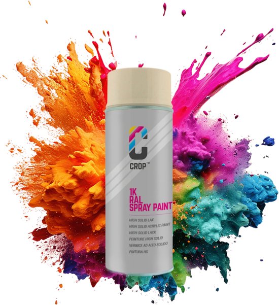 Bombe aérosol CROP RAL 1015 Ivoire clair - Semi-brillant - 400 ml - Peinture ivoire en aérosol - 100 % grand teint - Séchage rapide - Intérieur et extérieur - RAL1015