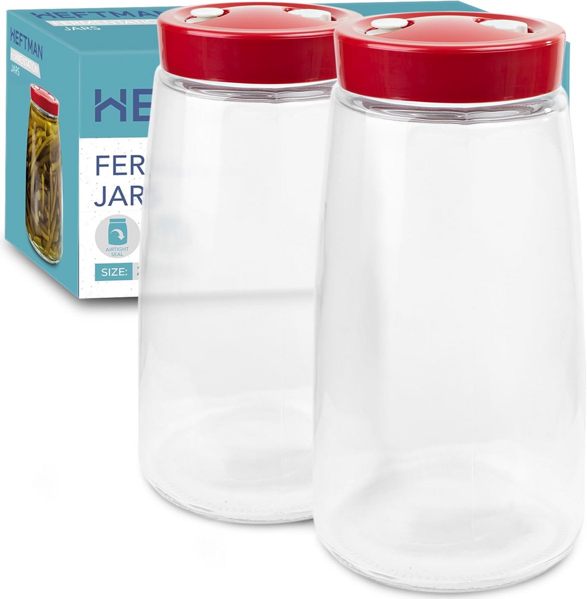 Fermentatiepot 2,2 liter met 1-weg ventiel - Pack van 2 - Glazen pot voor zuurkool, kimchi