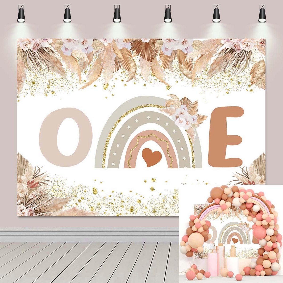 Boho Regenboog Feest Achtergrond voor Baby Shower en Verjaardag