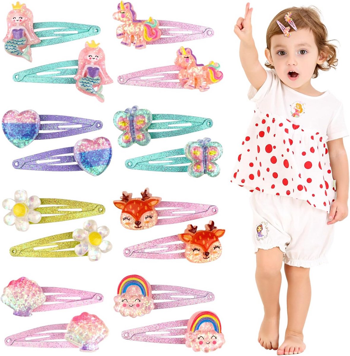 16 Haarspelden voor Kinderen - Glitter Haaraccessoires voor Meisjes