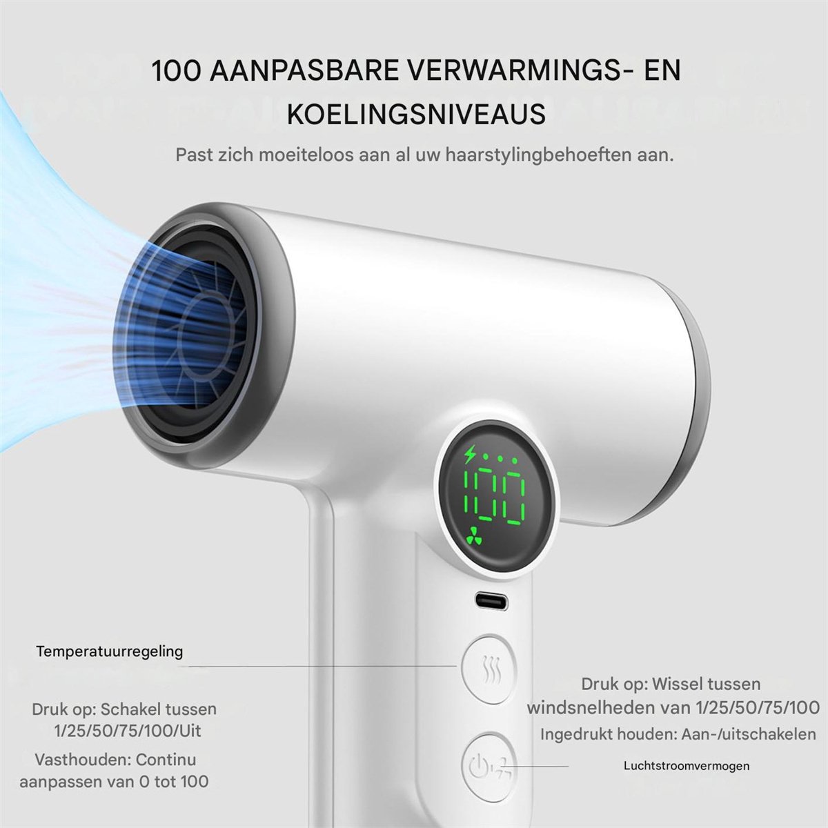 BYTEBAZAAR Draadloze Reisföhn USB-oplaadbaar Lichtgewicht - afbeelding 2