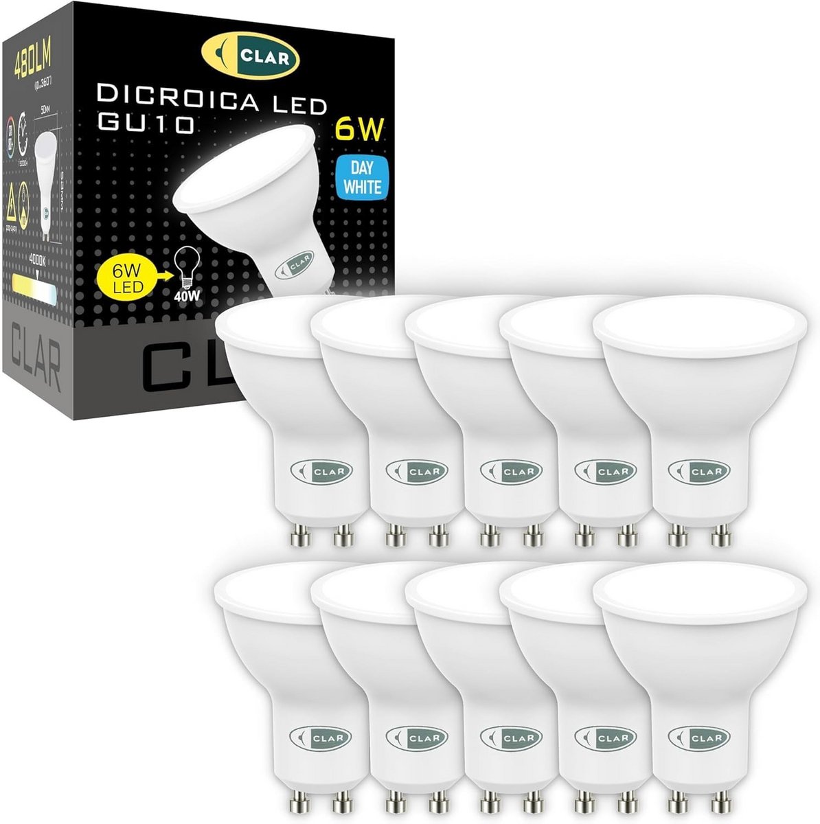 GU10 LED Lamp 6W - 4000K Dimbare Verlichting voor Huishouden en Winkelverlichting (Verpakking van 10)