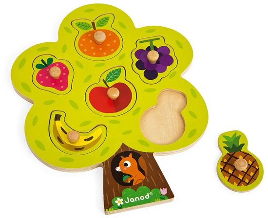 Janod Knoppuzzel - Fruitboom - Houten Puzzel Met 6 Stukjes - De Houten Pinnen Op Elk Stuk Maken Het Makkelijk Om Deze Vast Te Pakken - Geschikt Vanaf 18 Maanden van Janod — afbeelding 4
