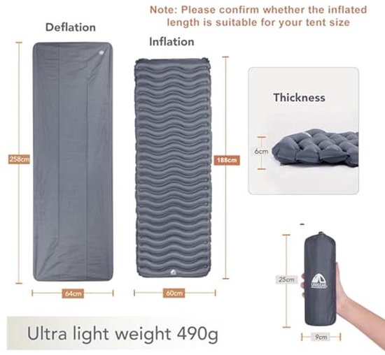 Opblaasbare Slaapmat voor Camping - Waterdicht, Antislip en Lichtgewicht — afbeelding 3