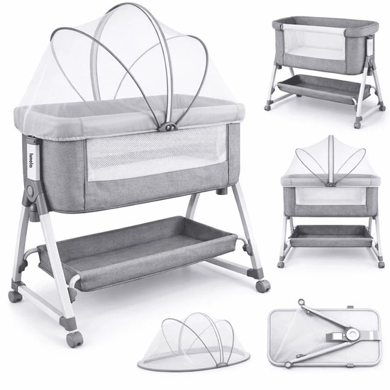 Lit cododo 3-en-1 Lunola - Lit Bébé - Lit enfant - Lit extensible - Fonction berçante - Réglable - Grijs