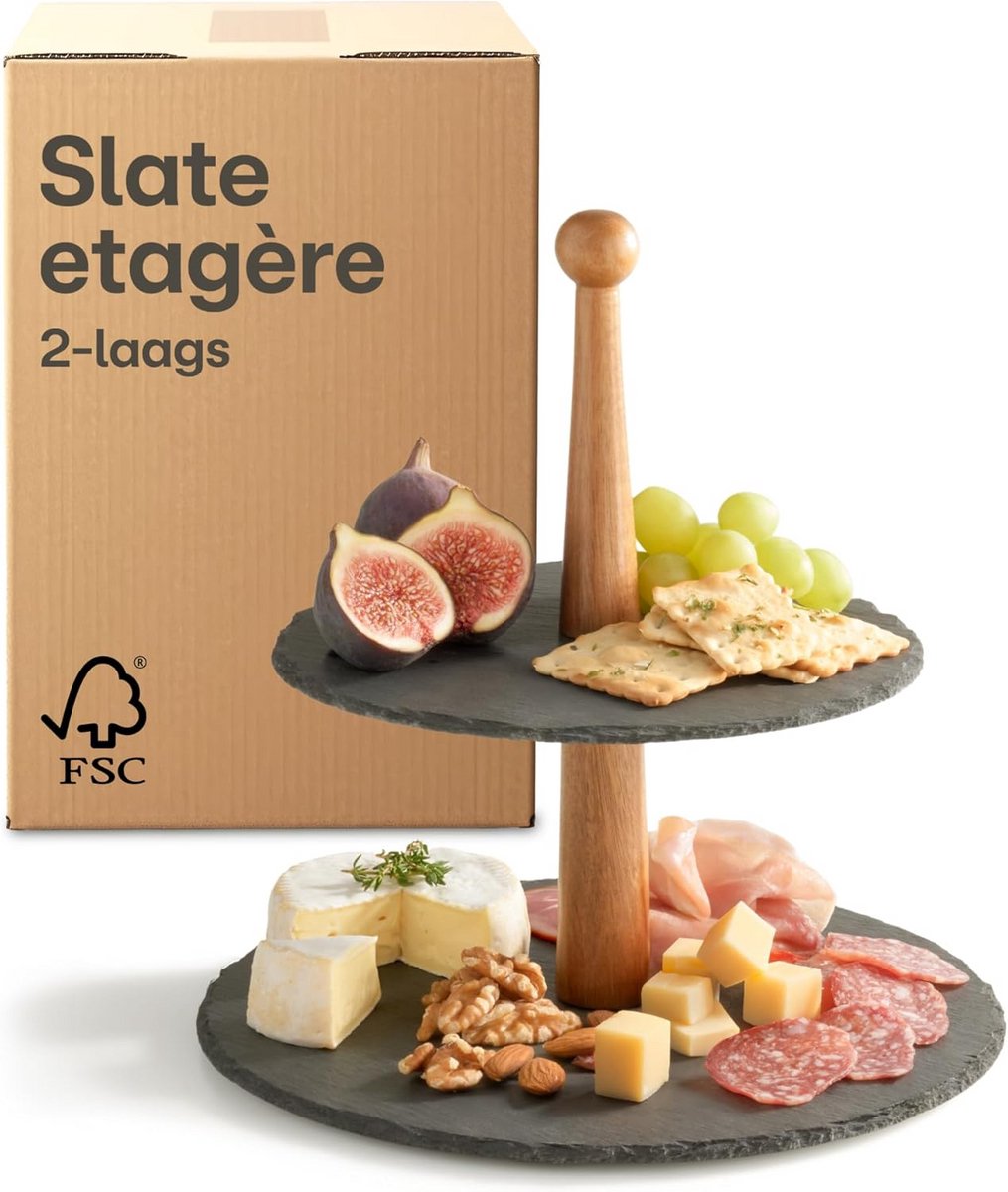 Elegante 2-laags serveerschaal van acaciahout voor desserts en fruit