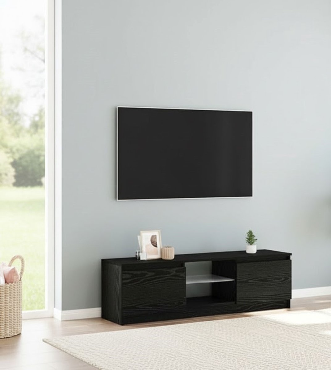 Modern TV-meubel met RGB LED-verlichting – Zwart Eiken Look – 120 x 30 x 36 cm – Robuuste 