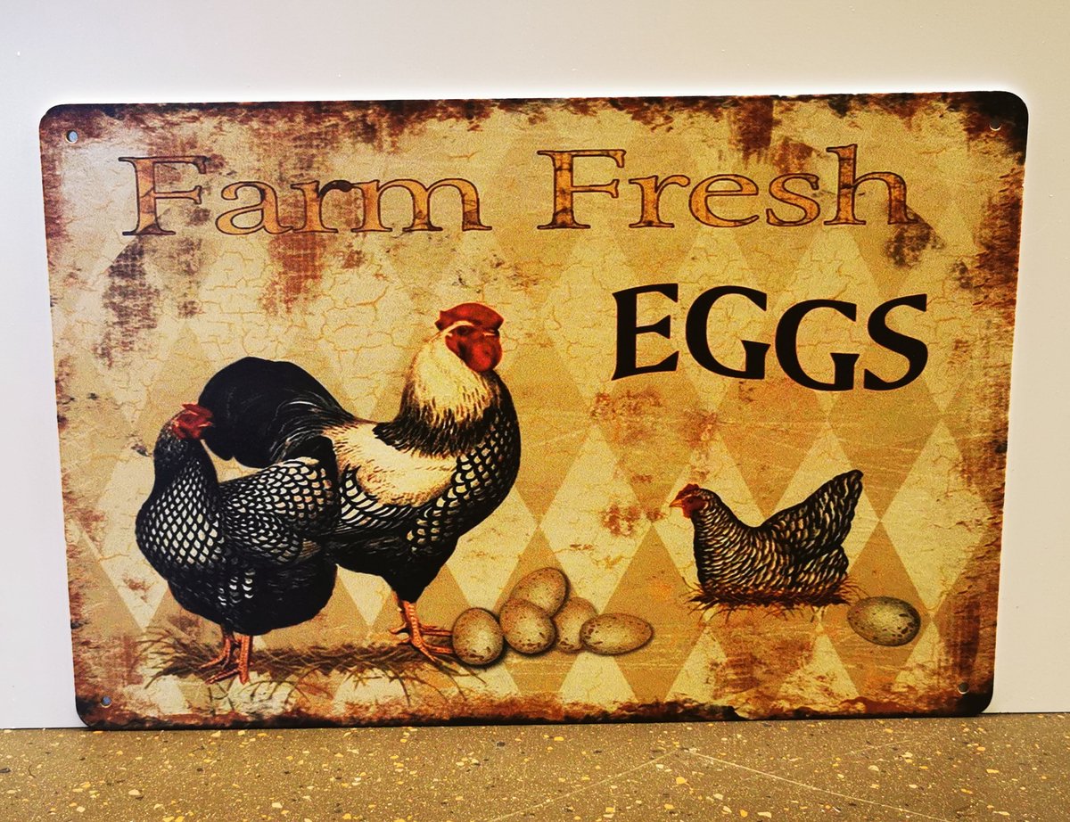 Metalen wandbord - Farm Fresh Eggs - Mancave - Wand Decoratie - Metal sign - Mancave decoratie - Decoratie - Metalen borden - Tekst borden - Metalen bord