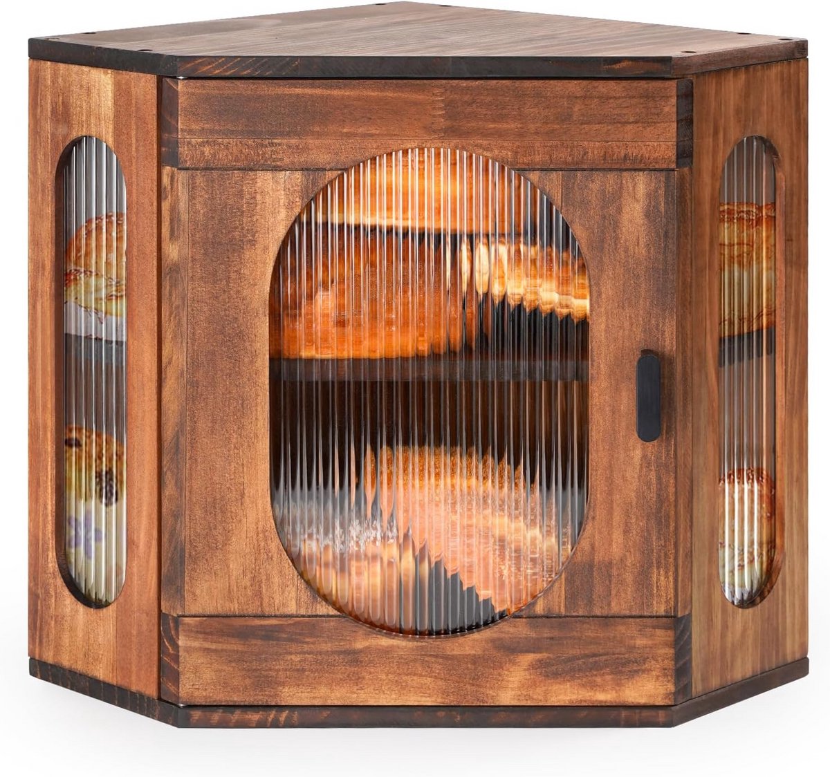 Houten Brooddoos voor Keuken met 2 Lagen - Vintage Broodopslag Hoek Container