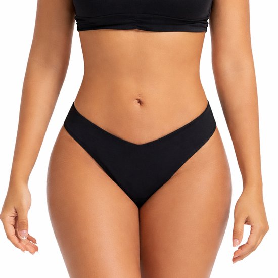 Bas de bikini menstruel V haute - Maillot de bain menstruel - Maillots de bain menstruel - Entrejambe léger - Maillot de Maillots de bain menstruel femme - Bas de bikini menstruel adolescente - Zwart - Taille S