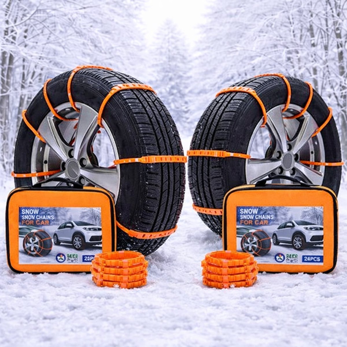 Sneeuwkettingen Auto – Sneeuwgrip voor IJs & Sneeuw – Universeel – 24-delig (voor 2 banden) – Eenvoudige Montage