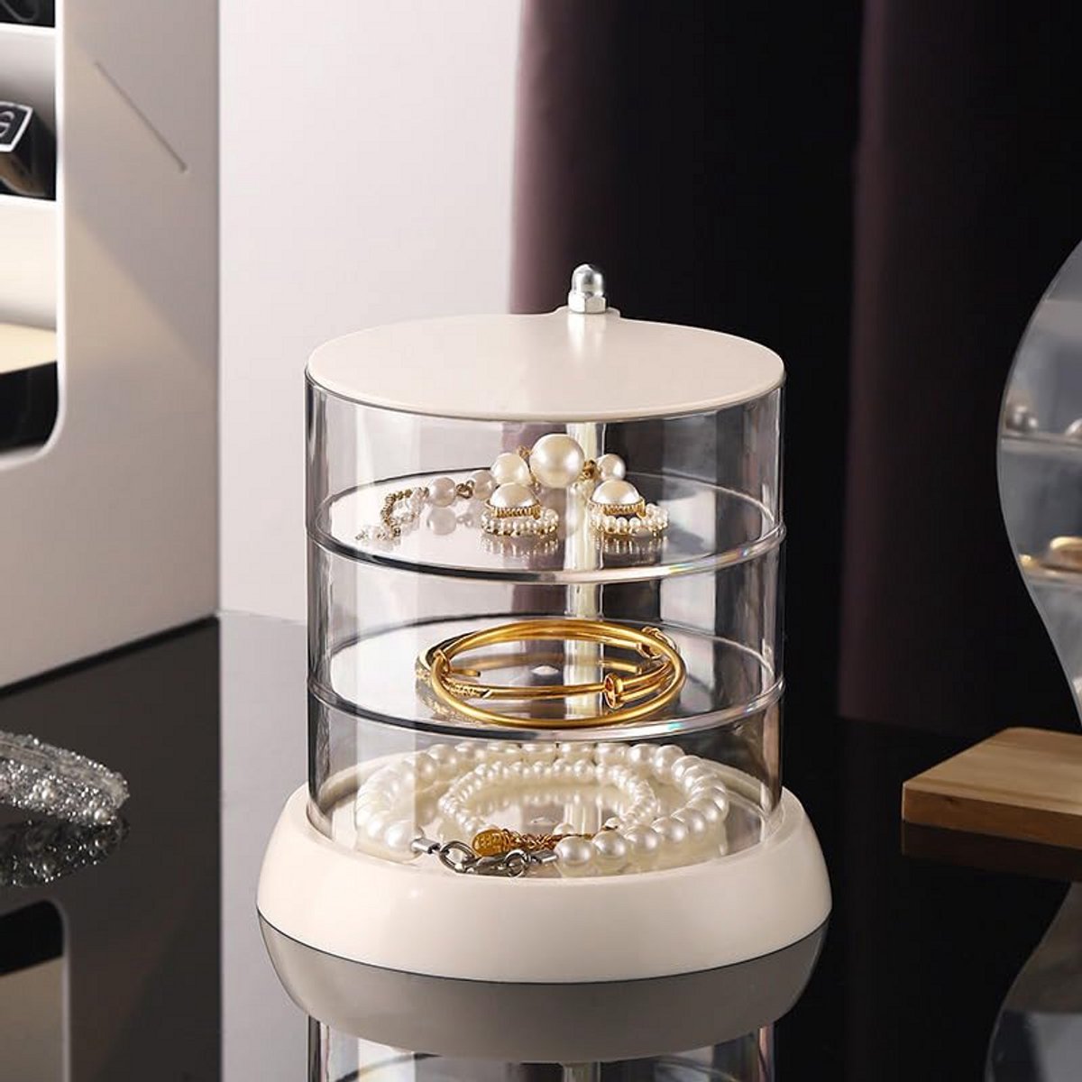3-Lagen Sieraden Opbergdoos - Draaibare Oorbellen Organizer Box - Doorzichtige Acryl Design - Stofdichte Transparante Accessoires Dozen