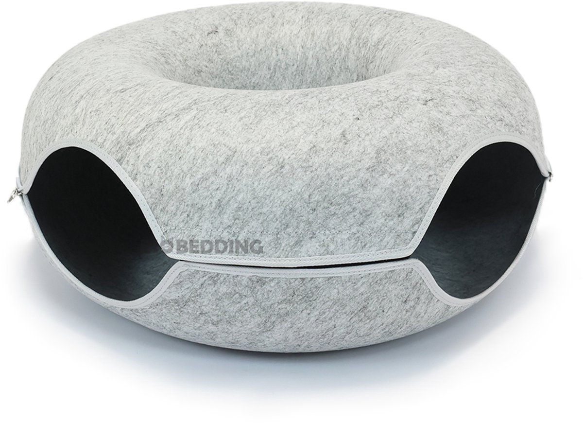 BioBedding – Donut White Edition XL – 2-in-1 Luxe Kattenhuis en mand – Ø 60 – 2 openingen - Ritsbaar & Warm