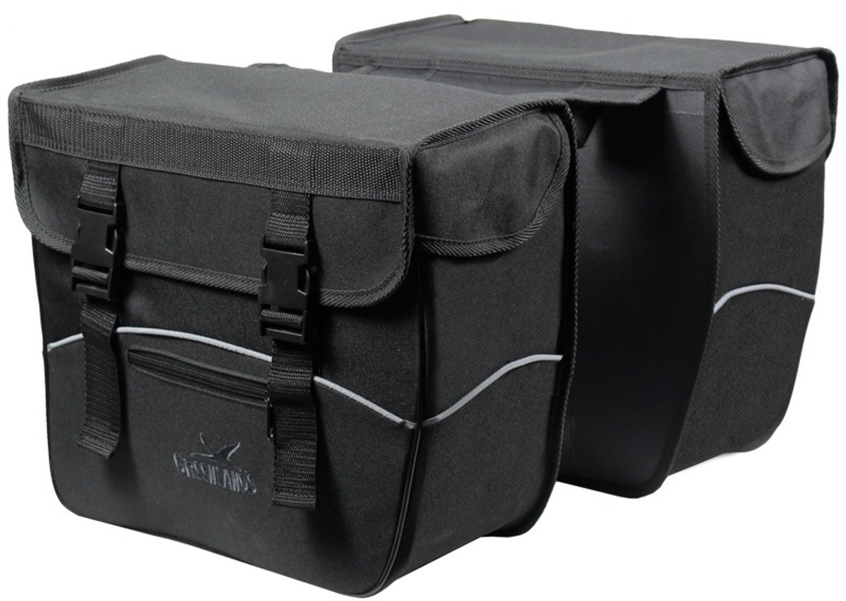 Greenlands - Dubbele fietstas - afgeschuind - voorgevormd - reflecterende bies - zwart - 34 liter