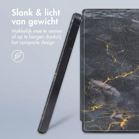 iMoshion Ereader Cover / Hoesje Geschikt voor Kobo Libra 2 / Tolino Vision 6 - iMoshion Design Slim Hard Case Sleepcover Bookcase met stand - Zwart / Black Marble van iMoshion — afbeelding 3
