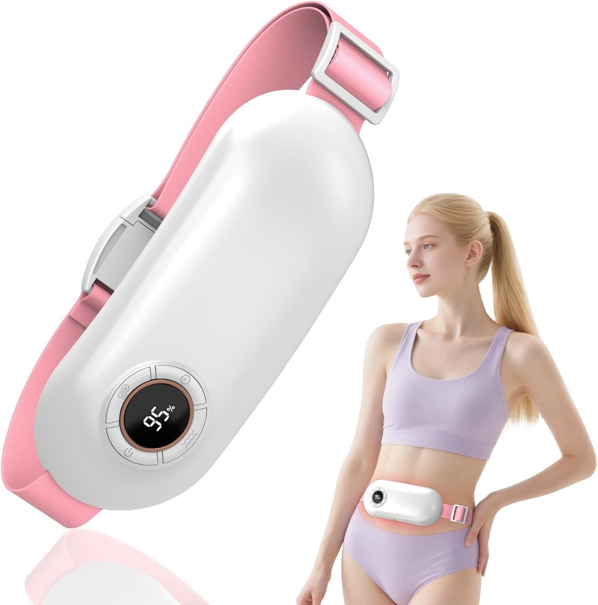 Verwarmingskussen voor menstruatiekrampen- 3 warmtestanden en 3 massagestanden- draagbaar verwarmingskussen voor verlichting van menstruatiekrampen- elektrische warmteband- kerstcadeau voor vrouwen en meisjes (wit)- Brawdress