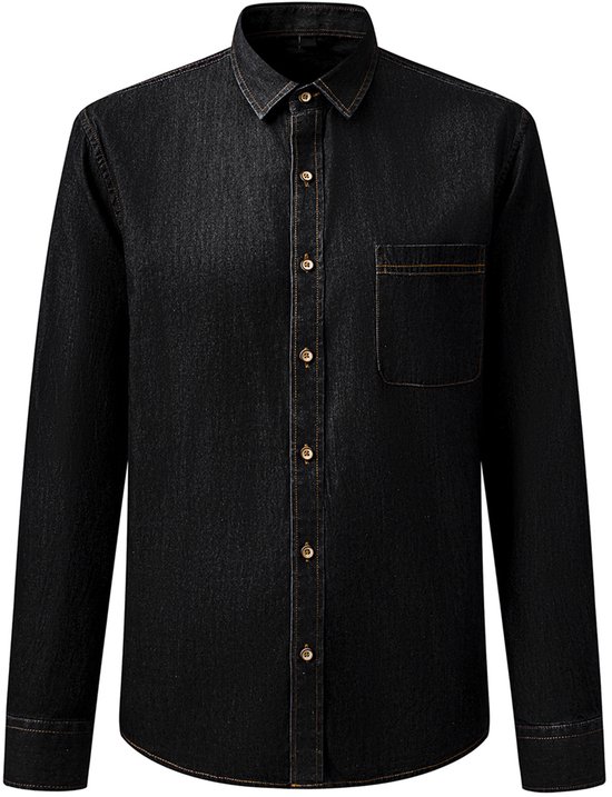 Herenoverhemden, heren denim shirt met lange mouwen, vrijetijdshemd, regular businesshemd, slimfit herenoverhemden, grijs, XL