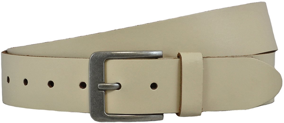 Houtkamp Unisex Leren Riem Beige / Creme – 4 cm Brede Jeansriem met Moderne Gesp – Echt Leer voor Dames & Heren - Lengte totaal 130 cm / Riemmaat 115