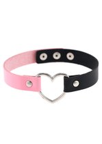 KIMU® Choker Roze Zwart Hartje - Pu Leer Collar Ketting Hart Halsband Halloween