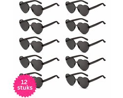 Joya Party® 12x Zwarte Hartjes Zonnebrillen | Zonnebril Party Accessoires Vrijgezellenfeest | Zonnebrillen Vrouwen Zwart Hart | Hartvormig | Verjaardag, Bruiloft, Festival, Themafeest, Bachelorette | 12 stuks Zwart