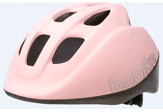 Roze Bobike GO fietshelm met ventilatieopeningen en merklogo.