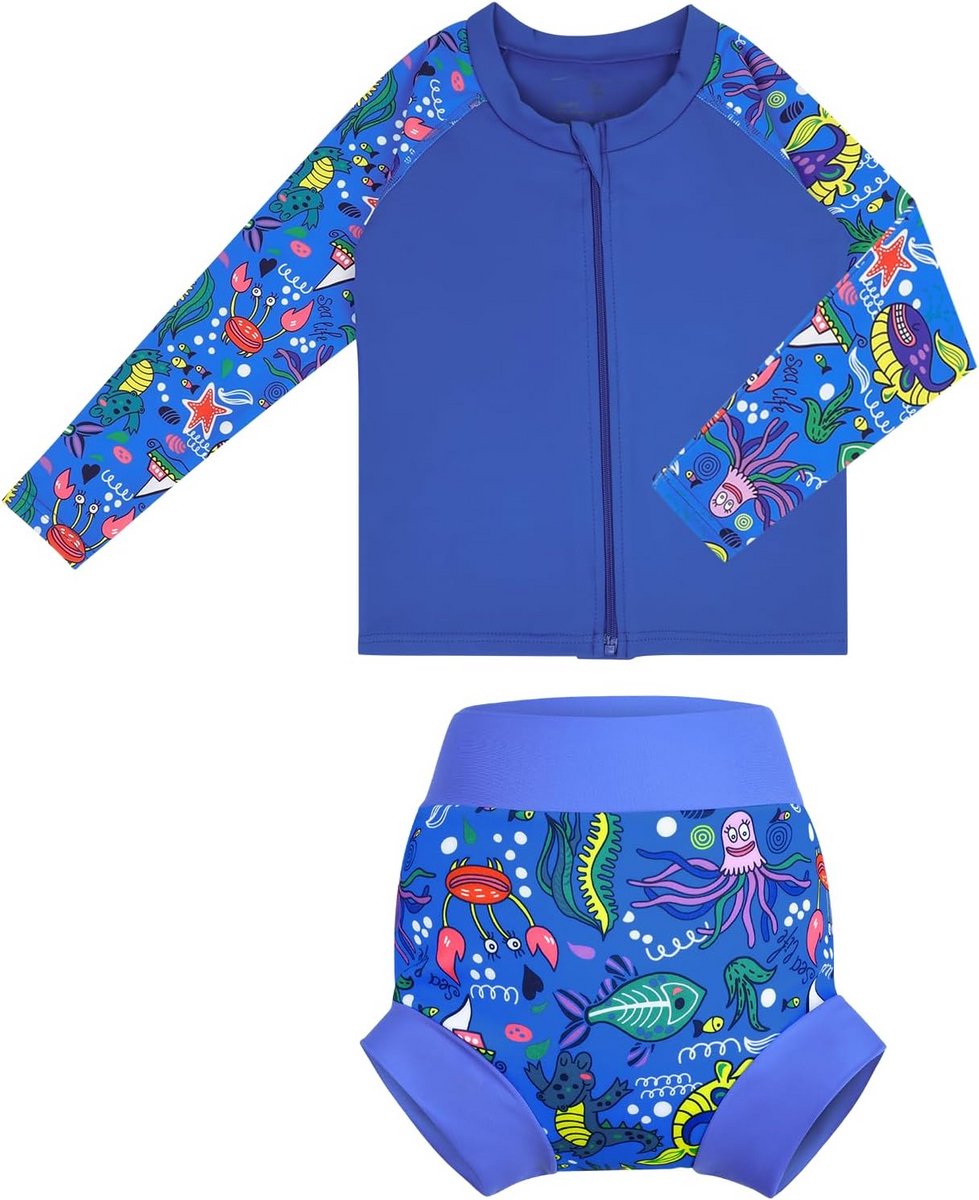 Tweedelige Badset voor Baby's met UV-bescherming - Rash Guard Badpak en Zwemluiers voor Jongens en Meisjes