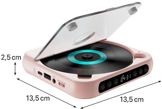 Draagbare Bluetooth-cd-speler met USB-C-snelladen - Ultradun en compact - Ondersteunt MP3/WMA-formaten - Geschikt voor zowel reizen als thuisgebruik - Roze — afbeelding 3