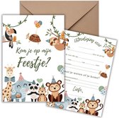 Uitnodiging Kinderfeestje 10 Kaarten + Enveloppen - Jungle – Dieren – Jongen & Meisje - Uitnodigingskaarten - Beschrijfbaar – Verjaardag Kind