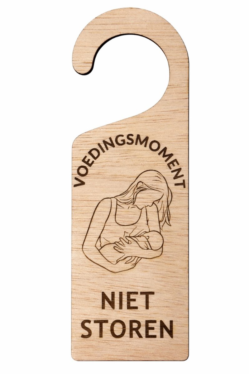 Houten Deurhanger "Voedingsmoment - Niet Storen" - 18x6 cm - Deurbordje Babykamer - Kraamcadeau - Privacy Bordje Borstvoeding - Duurzaam Hout