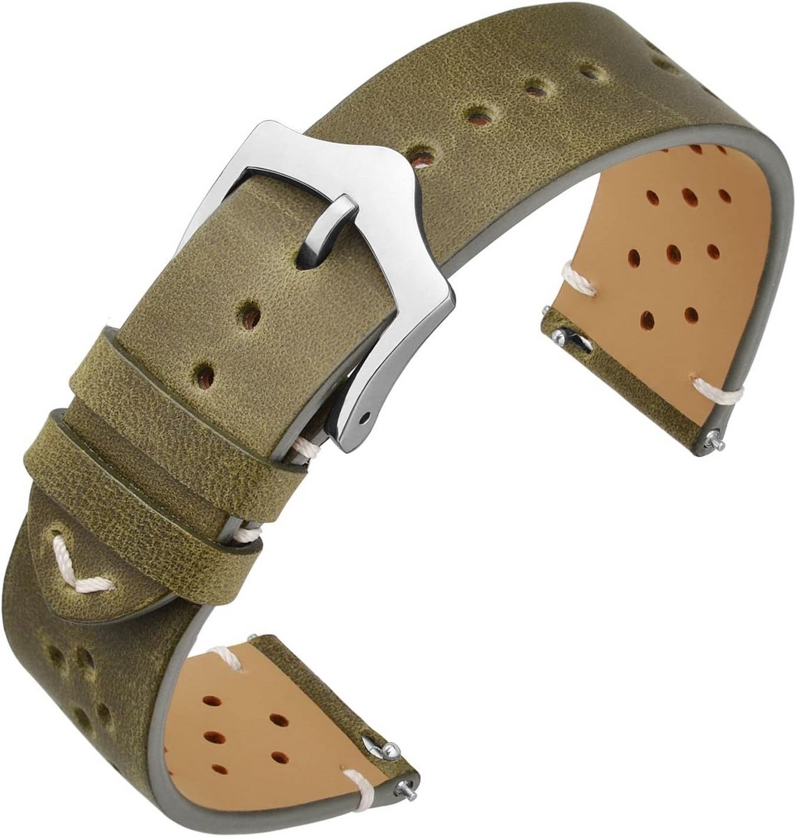 Vintage leren horlogeband 18, 19, 20, 22 mm - vervangbare horlogeband, snel verwisselbaar