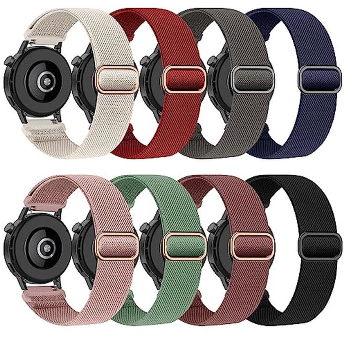 8 kleuren nylon stof bandjes voor smartwatch - rekbare vervangband voor comfort en stijl
