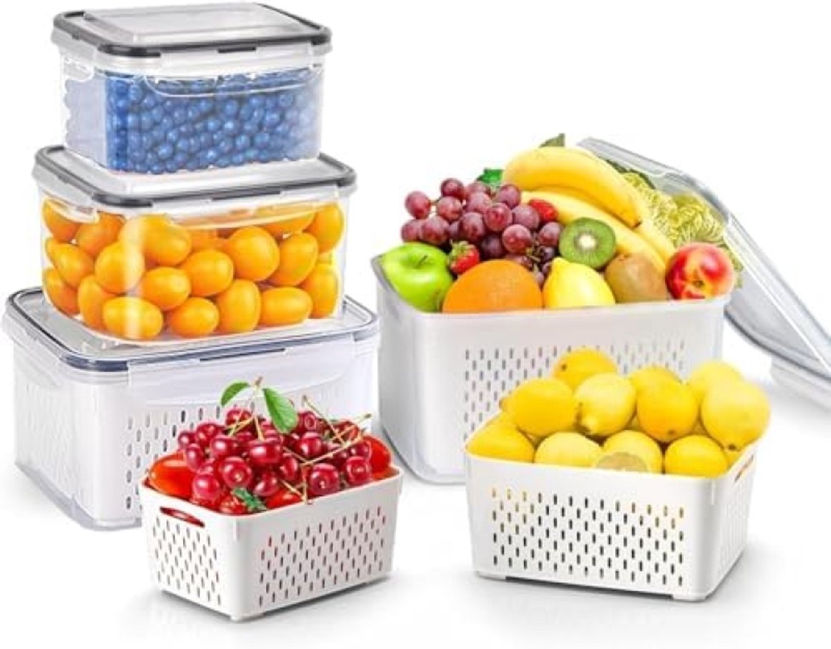 Set van 5 stapelbare koelkastbakken voor groenten en fruit