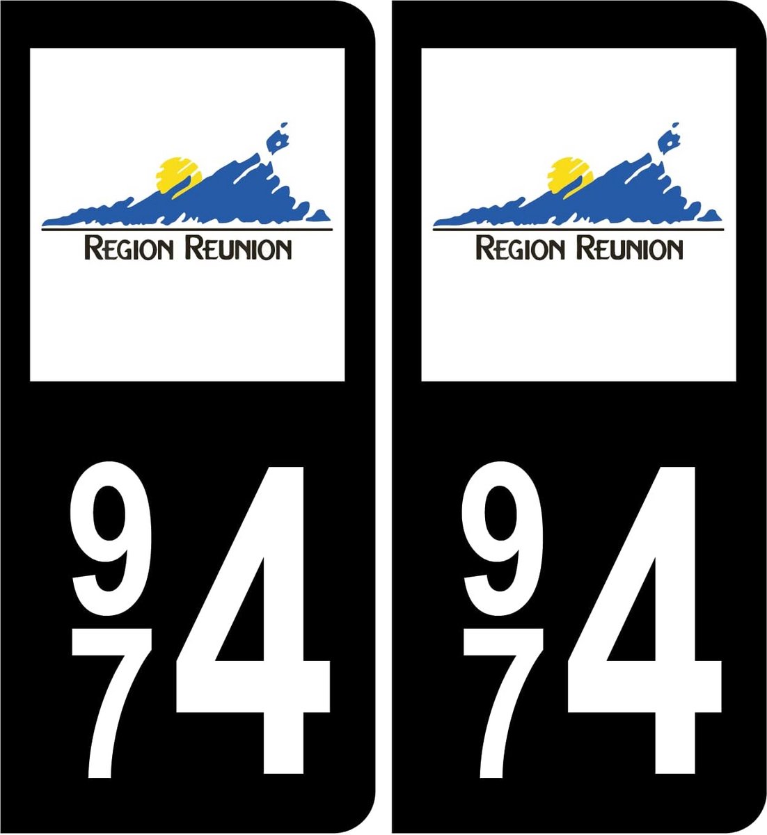Sticker voor Kentekenplaten 974 La Réunion - Zelfklevende Set van 2