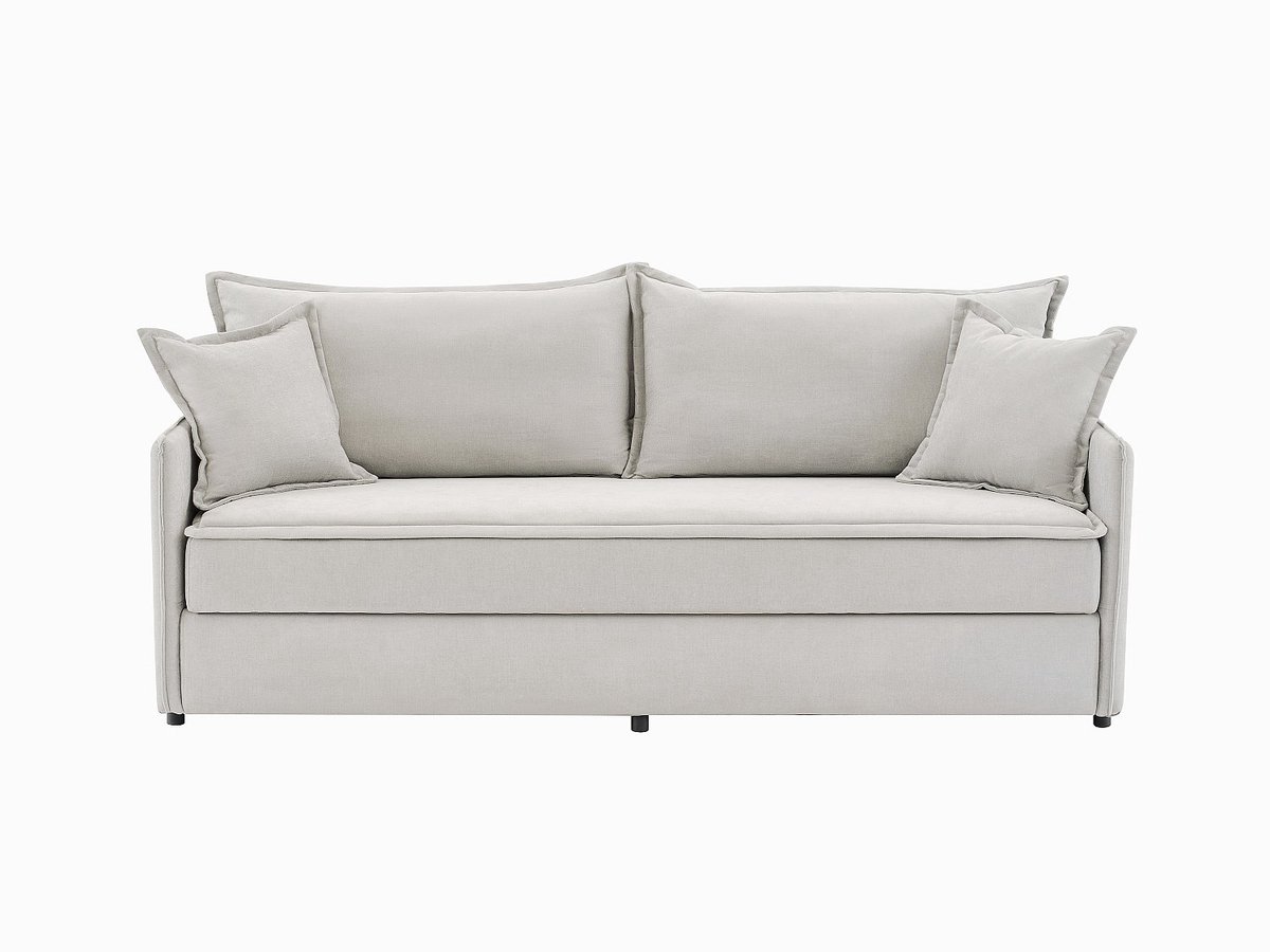 Vente-unique Driezitsslaapbank express van beige stof met zitting met vormgeheugen SERABA