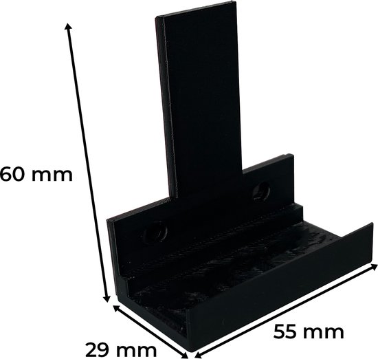 Zwarte Nillie LP houder met afmetingen 60 mm hoog, 55 mm breed en 29 mm diep.
