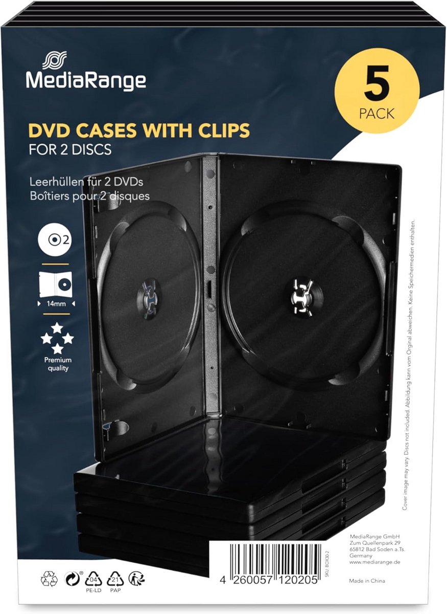 DVD Blanco Hoezen voor 2 Schijven - 5-Pack, 14 mm, Zwart