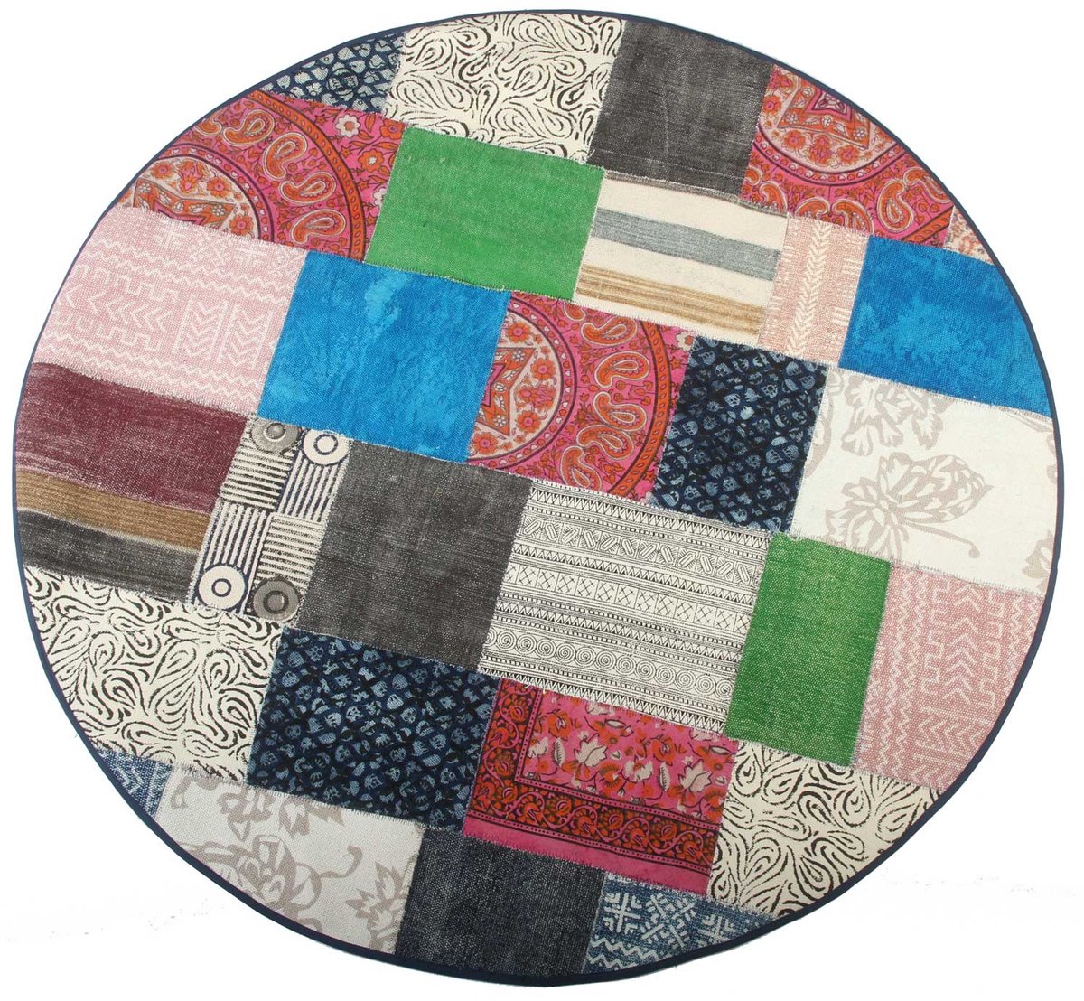 Rond kleurrijk patchwork vloerkleed – Handgemaakt gerecycled vintage tapijt – Katoenmix – Ø 150 cm – Harleen