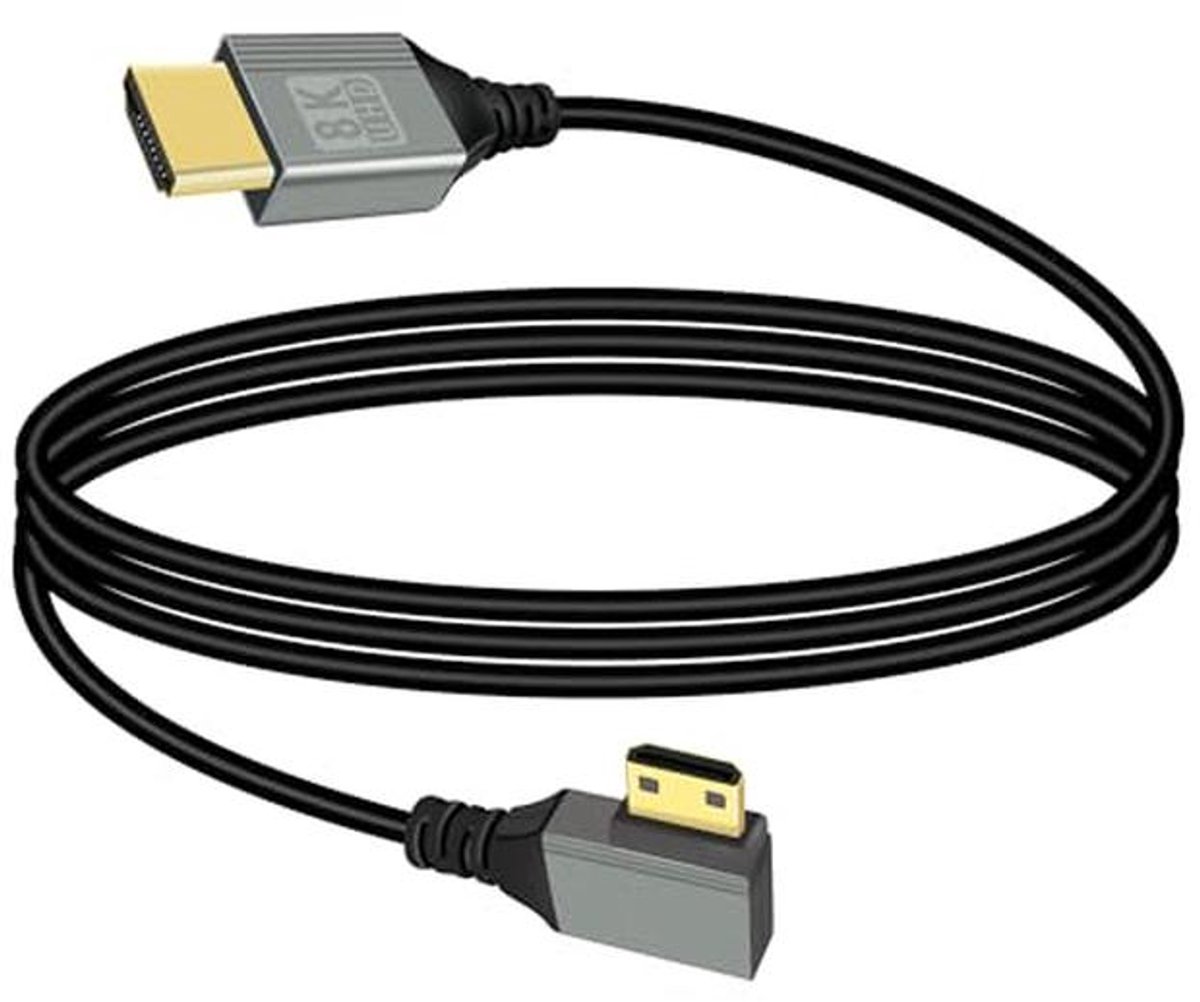 Mini HDMI naar HDMI Adapterkabel 90 Graden - Hoogwaardige 8K@60Hz 48Gbps HDMI 2.1 Kabel