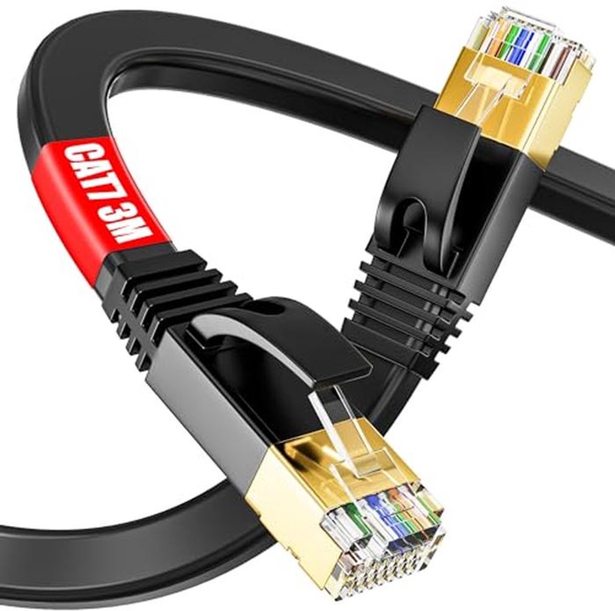 Cat7 Ethernet Kabel 3 Meter Zwart - Platte Netwerkkabel voor Hoge Snelheid